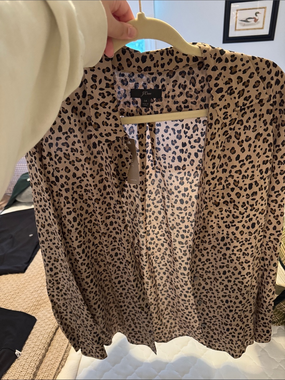 J. Crew Tan Leopard Print 100% Silk Button-Down Shirt